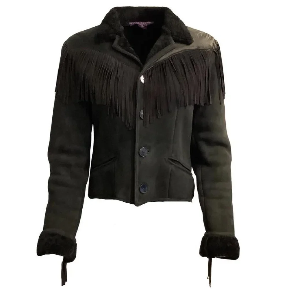Ralph Lauren Collection Black Shearling with Fringe Jacket - Picture 1 of 5